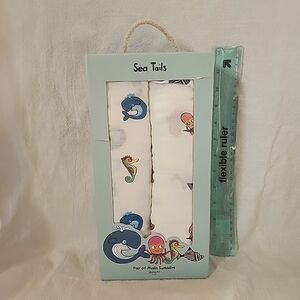 Jellycat Sea Tails Muslin Swaddles - Green
